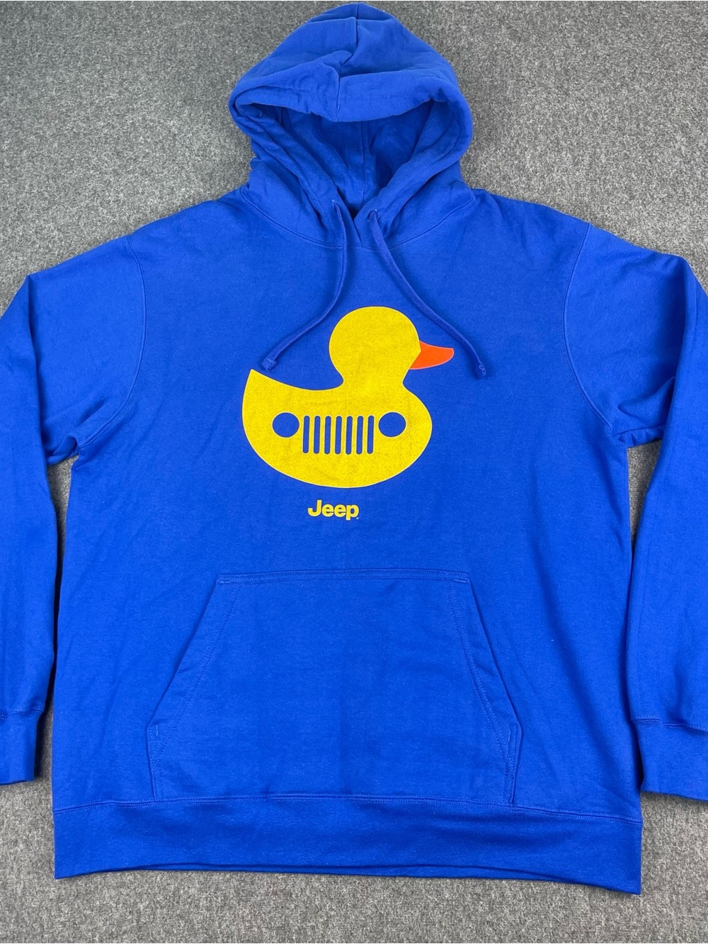 Duck Duck Jeep Grille Hoodie Mens Large Royal Blue NWOT